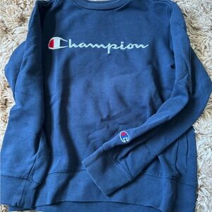 Champion Navy Pullover with Script Chest Logo